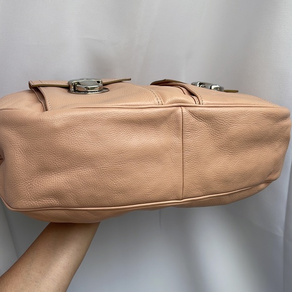 Marc Jacobs Stella peach pink beige Calfskin Leather Pocket Tote w/ teal suede - Picture 3 of 16
